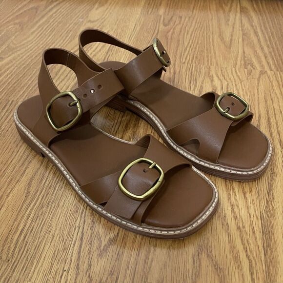 EVERLANE dark brown leather buckle strap sandals size US 7 - Picture 2 of 9